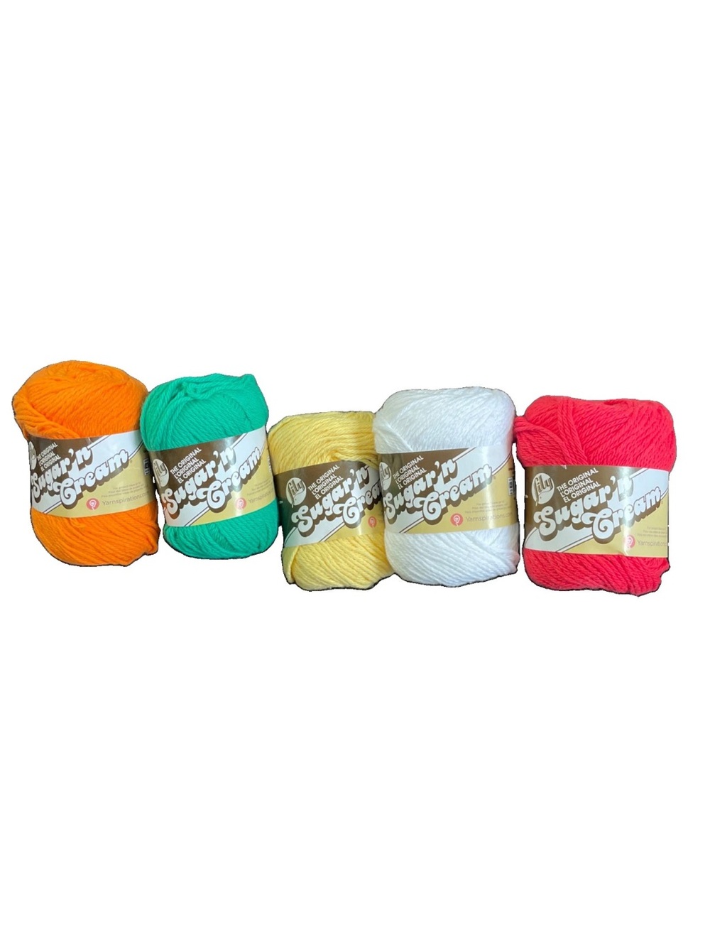 LOT OF 5 Lily Sugar’n Cream Yarn - 600 Yds Total - Orange Green Yellow White Red